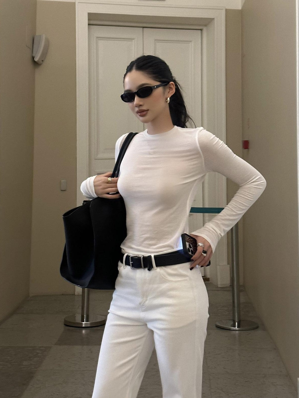 rovente White Sheer Slim Crew Neck Lyocell Wool Blend Women's Long Sleeve T-shirts