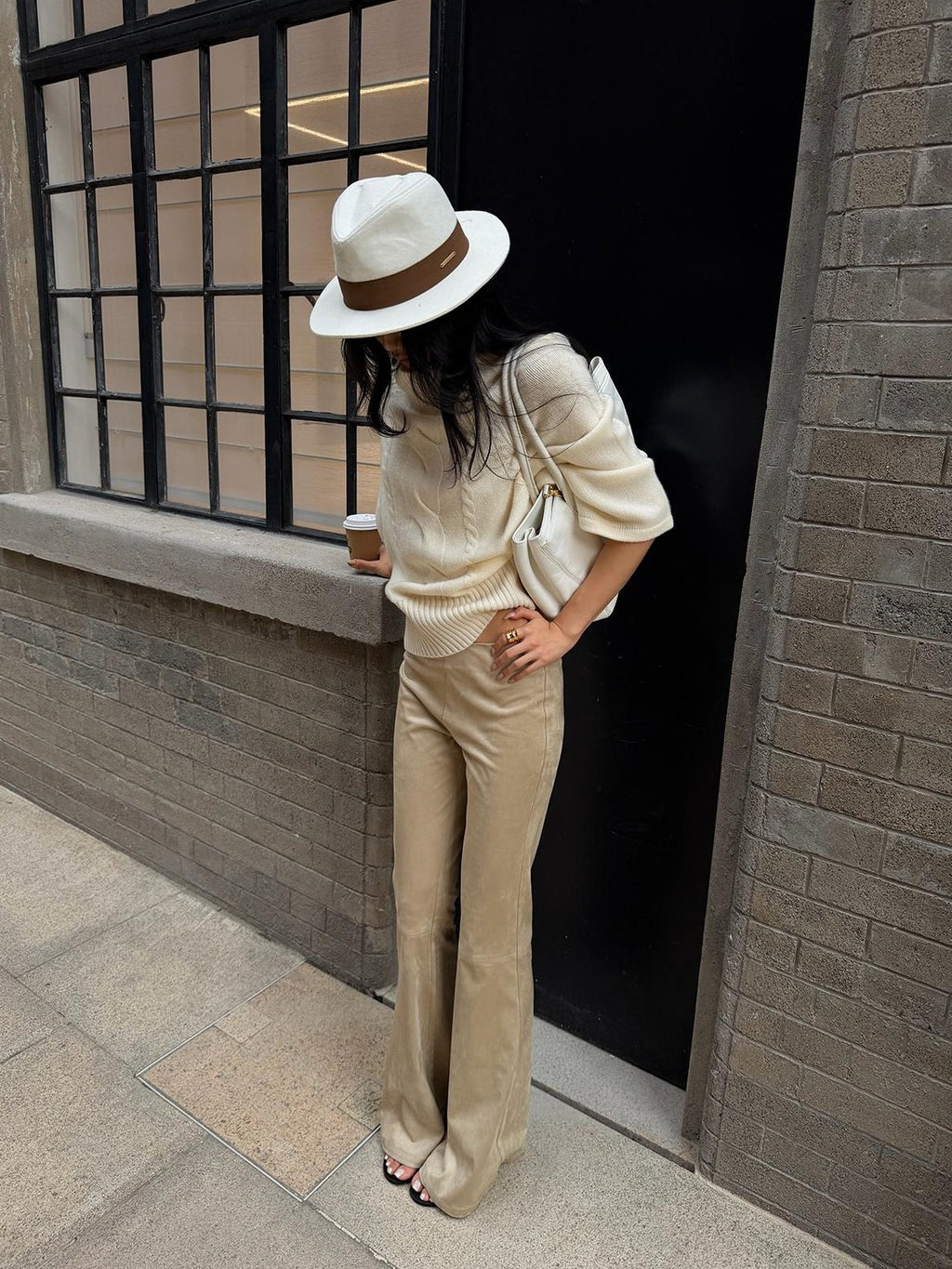 rovente White Solid Stand Collar Batwing Sleeve Cable Knit Women's Wool Sweaters