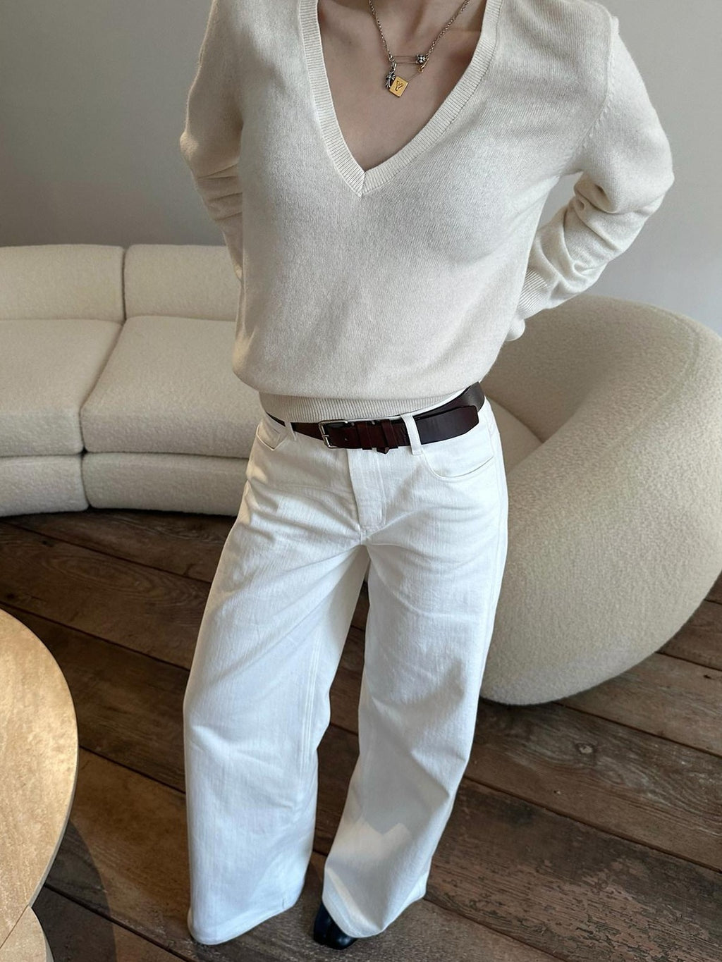 rovente White Straight Loose Casual Zipper Woven Women's Cotton Wide-leg Jeans