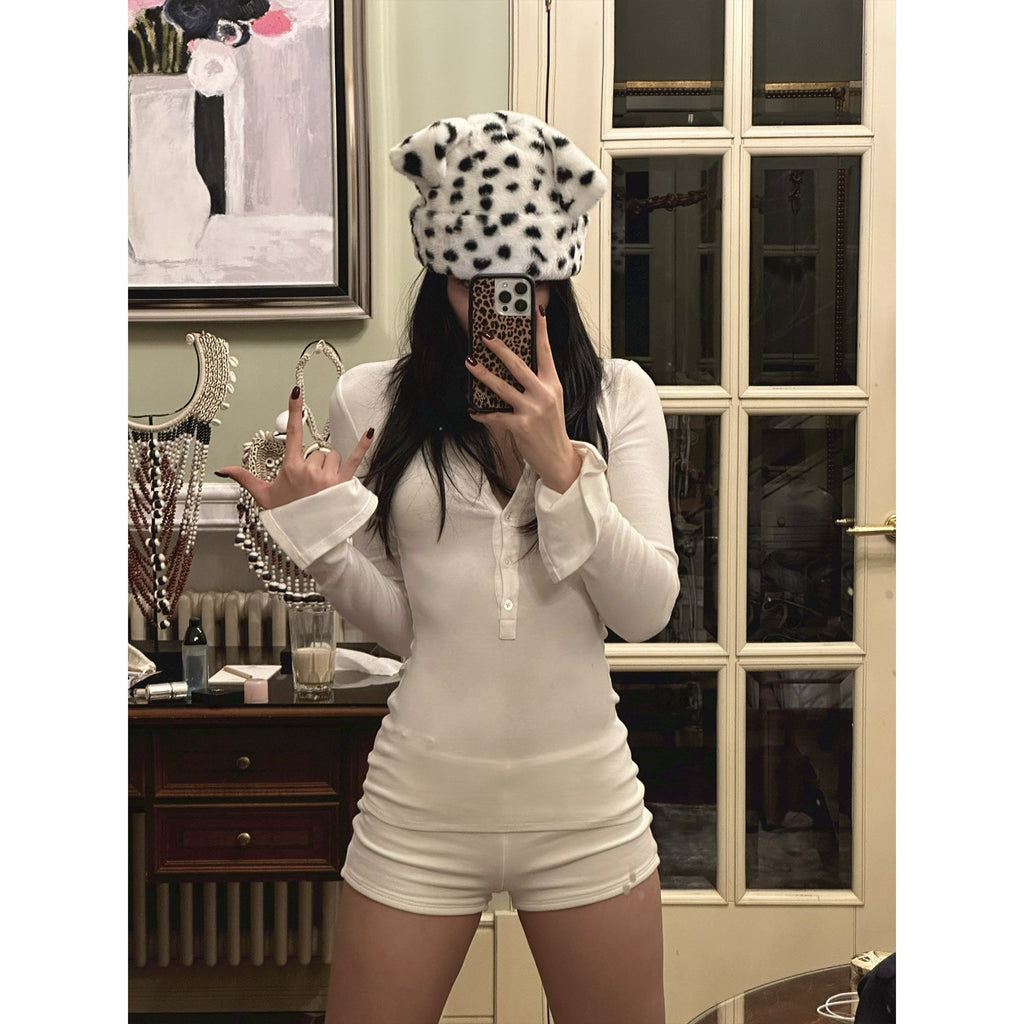 rovente_White_V-neck_Slim_Fit_Button_Knit_Long_Sleeve_Women's_Casual_Top_&_Shorts_Sets_984168722556_MISSTT