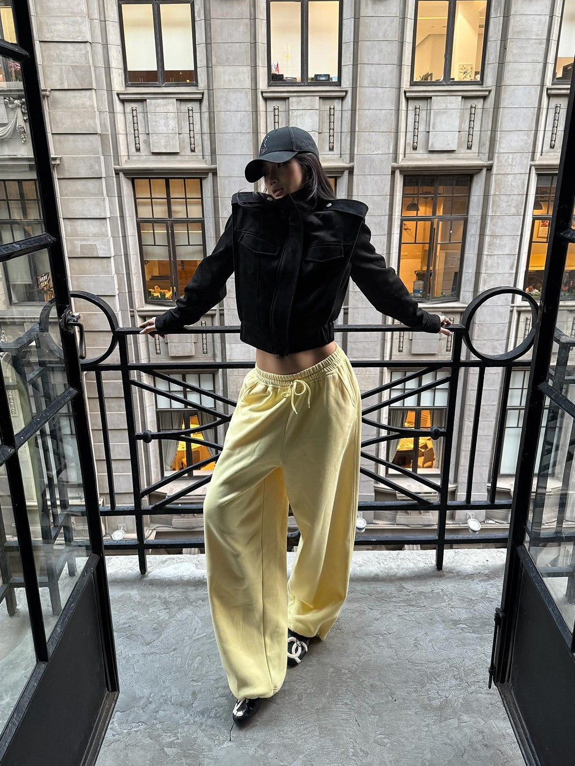 rovente Yellow Low Waist Wide Leg Cotton Women's Sweatpants