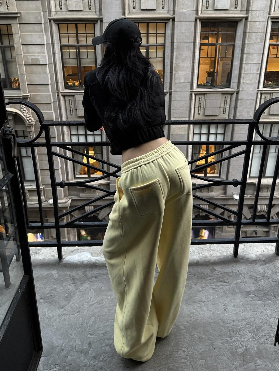 rovente Yellow Low Waist Wide Leg Cotton Women's Sweatpants