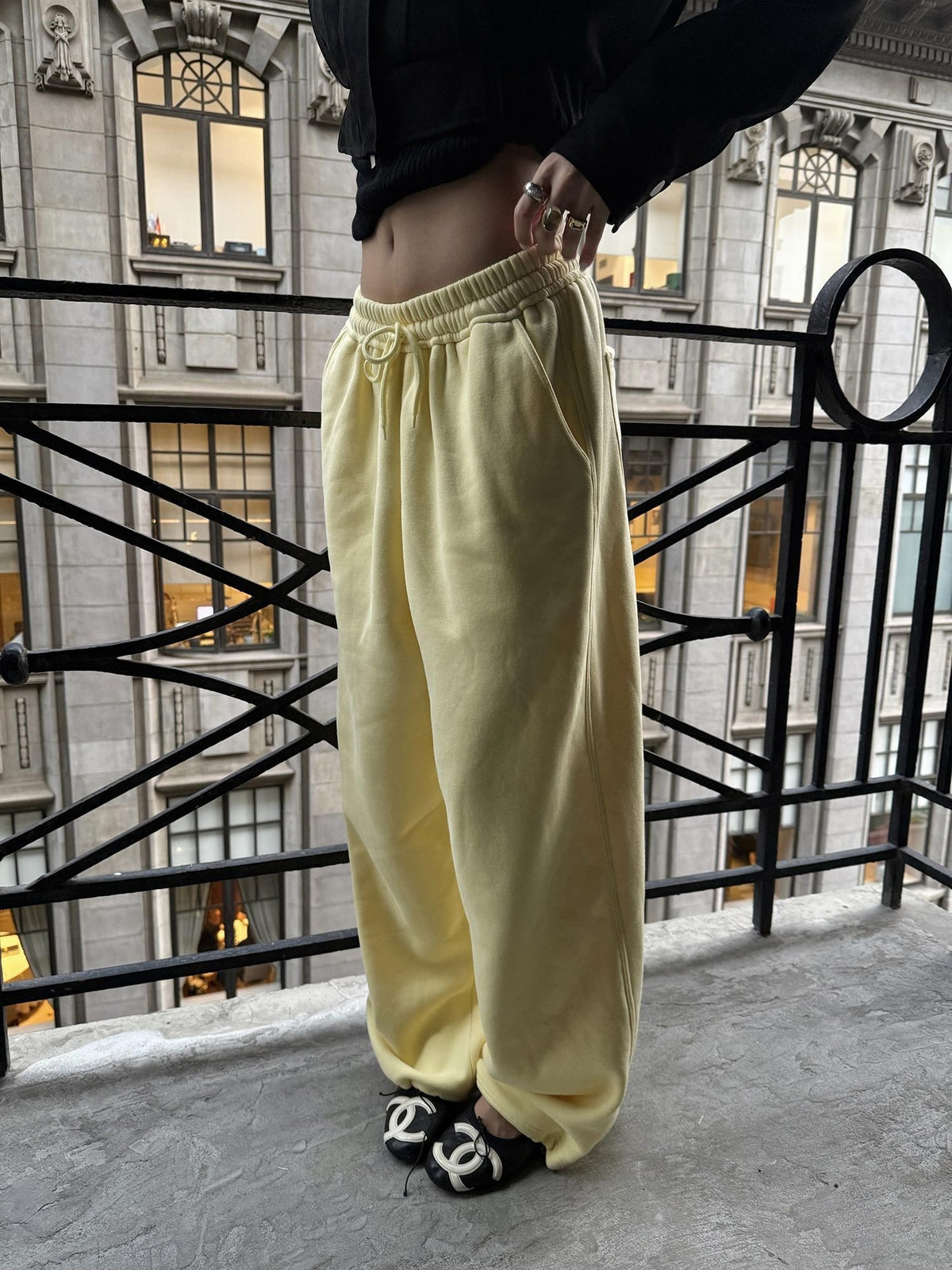 rovente Yellow Low Waist Wide Leg Cotton Women's Sweatpants