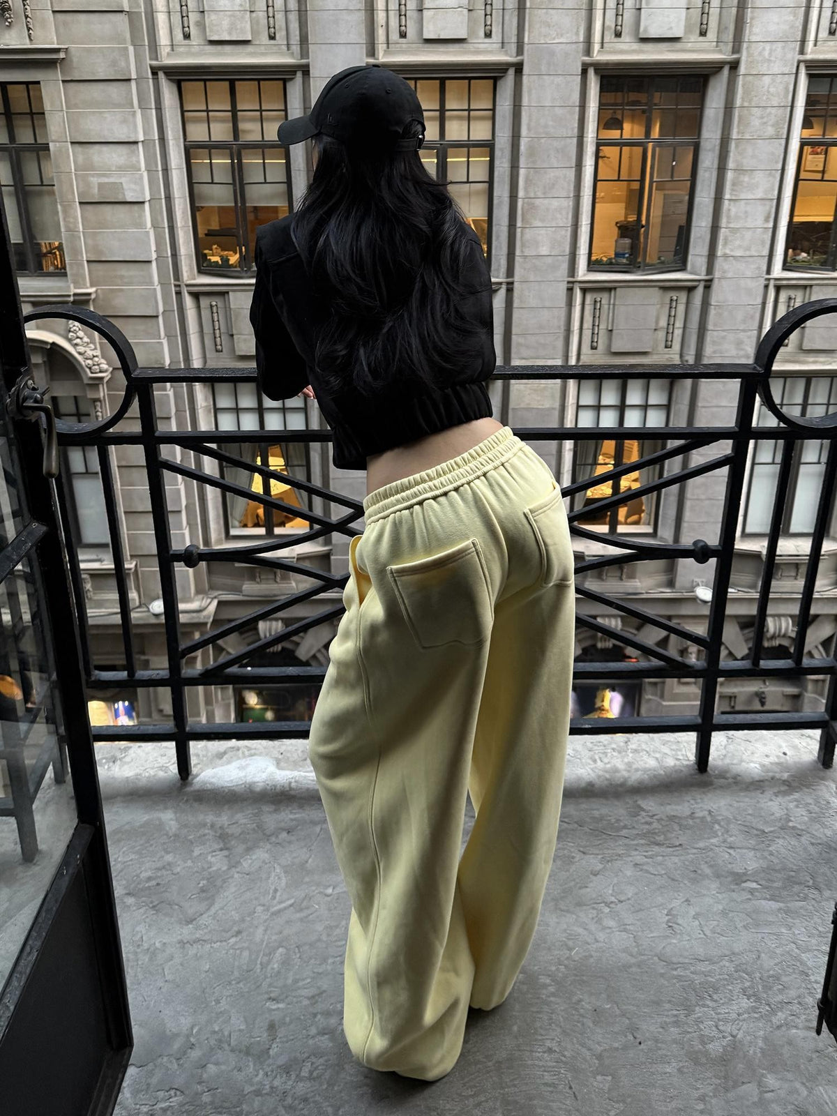 rovente Yellow Low Waist Wide Leg Cotton Women's Sweatpants