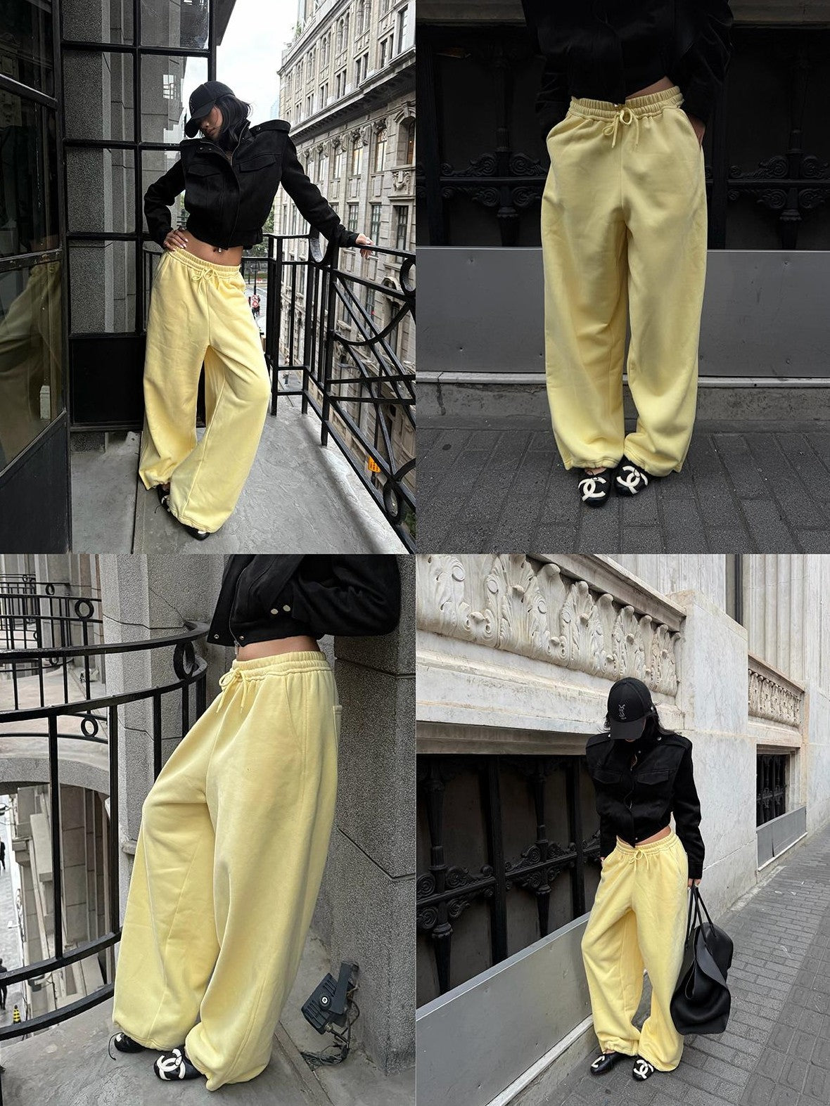 rovente Yellow Low Waist Wide Leg Cotton Women's Sweatpants