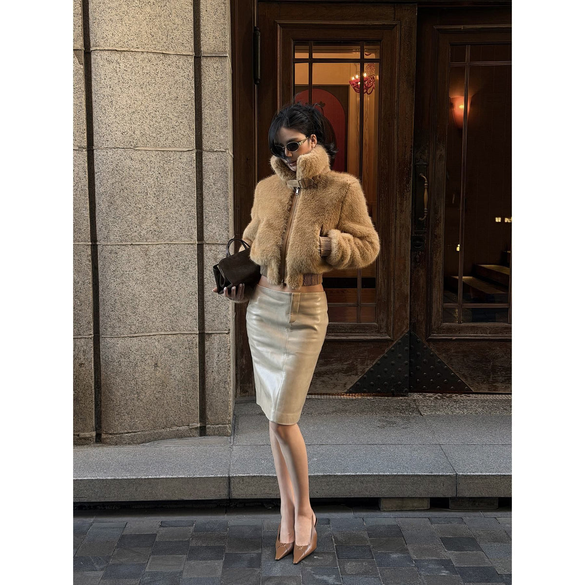 rovente_Yellow_Stand_Collar_Zip_Cropped_Women's_Faux_Fur_Coats_1093134260685_MISSTT