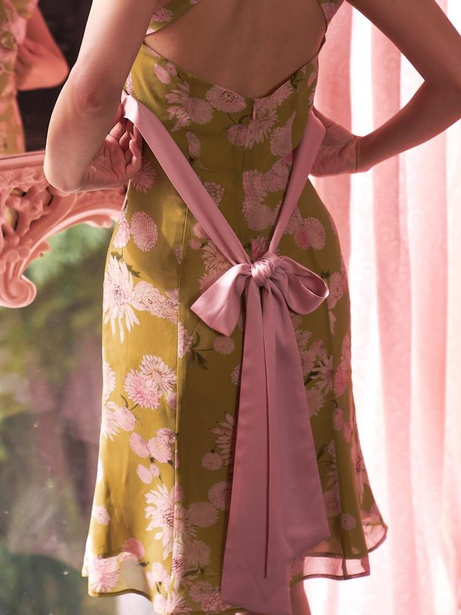 tattletale Aqua Pink Two Tone Floral Tie High Waist Women's Halter Midi Dresses