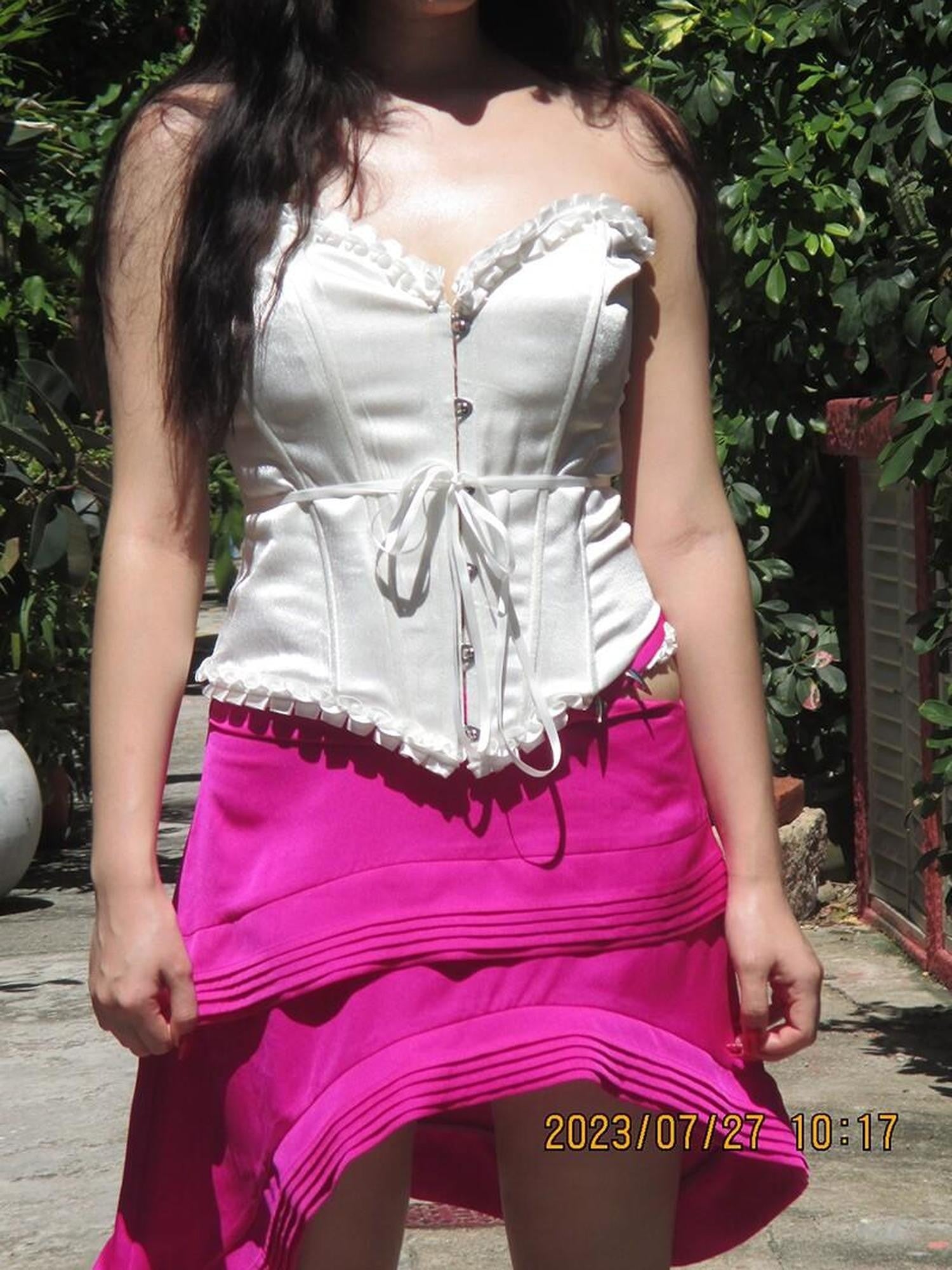 tattletale Barbie Pink Cutout Pleated Low Waist A Line Bustier Women's Matching Skirt Sets