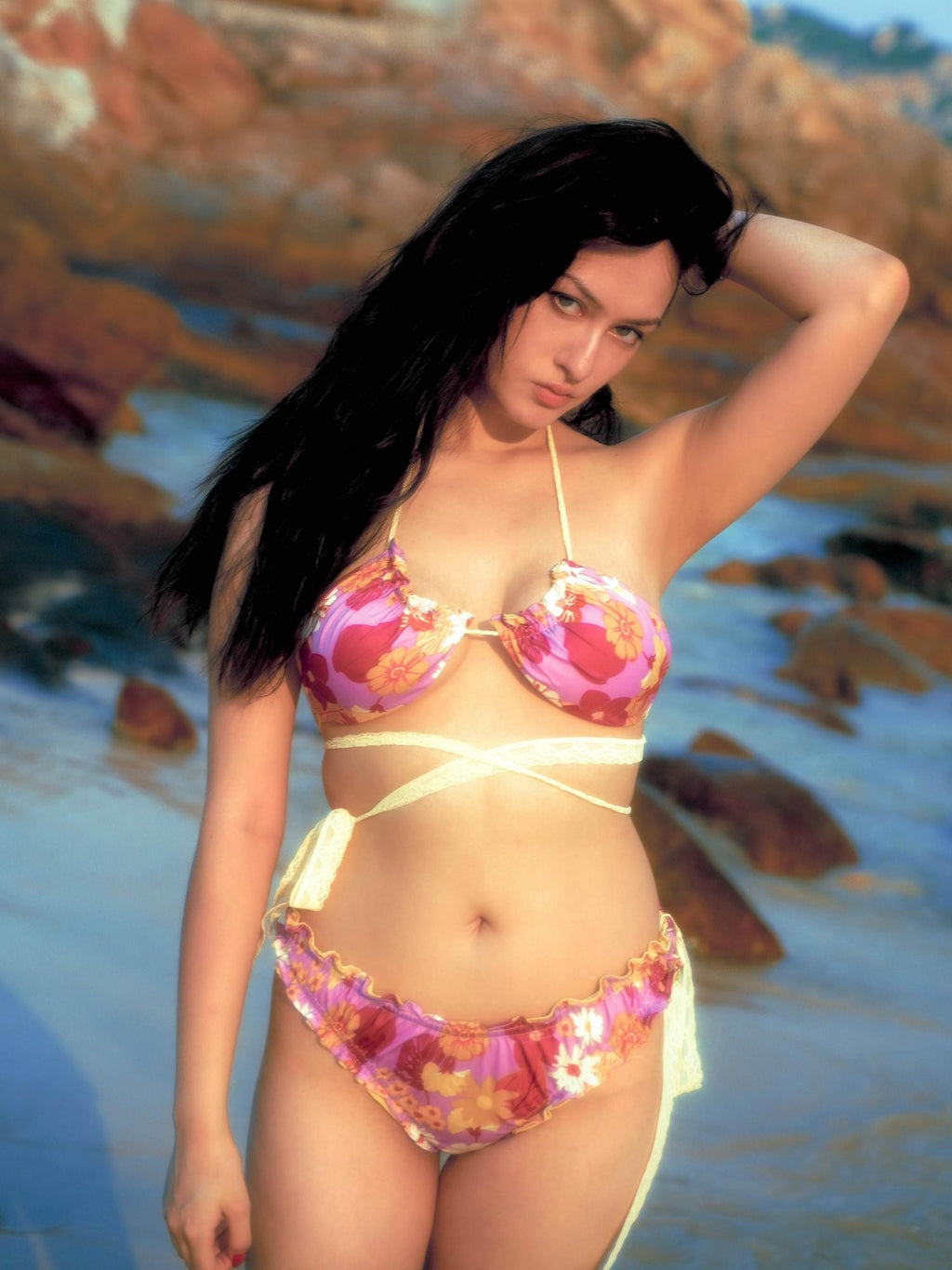 tattletale Bikini Coverup Floral Tie Halter Ruffle Women's Poly Cotton Matching Skirt Sets