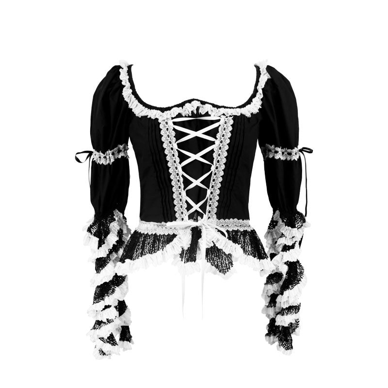 tattletale_Black_Lace_Square_Neck_Fitted_Puff_Elbow_Women's_Cotton_Matching_Skirt_Sets_734411205834_MISSTT