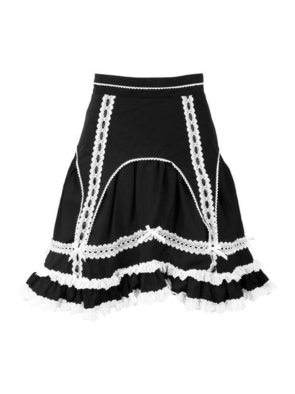 tattletale Black Lace Square Neck Fitted Puff Elbow Women's Cotton Matching Skirt Sets