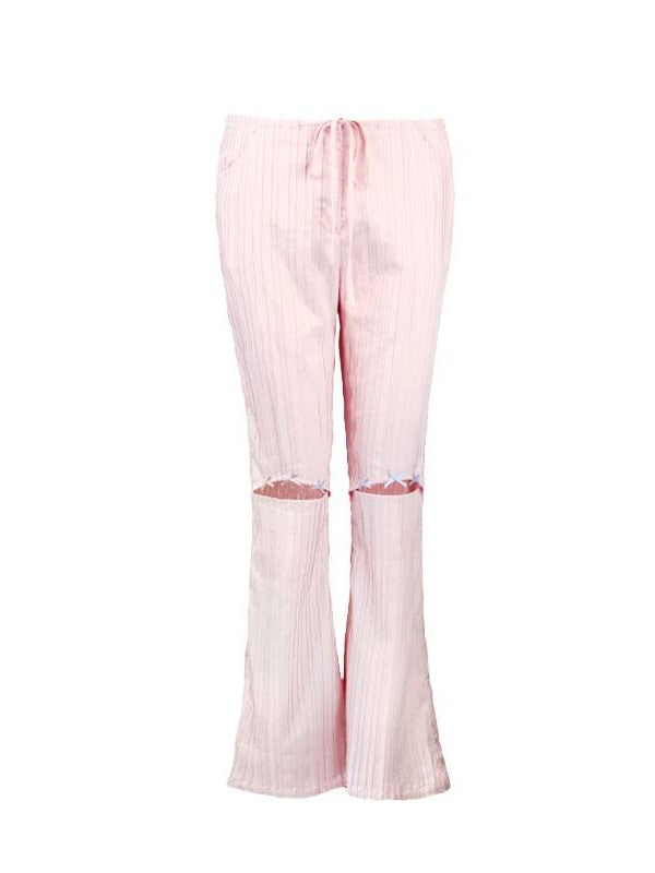 tattletale Blush Lace Bow Bustier And Micro Flare Pants Women's Casual Top & Pants Sets