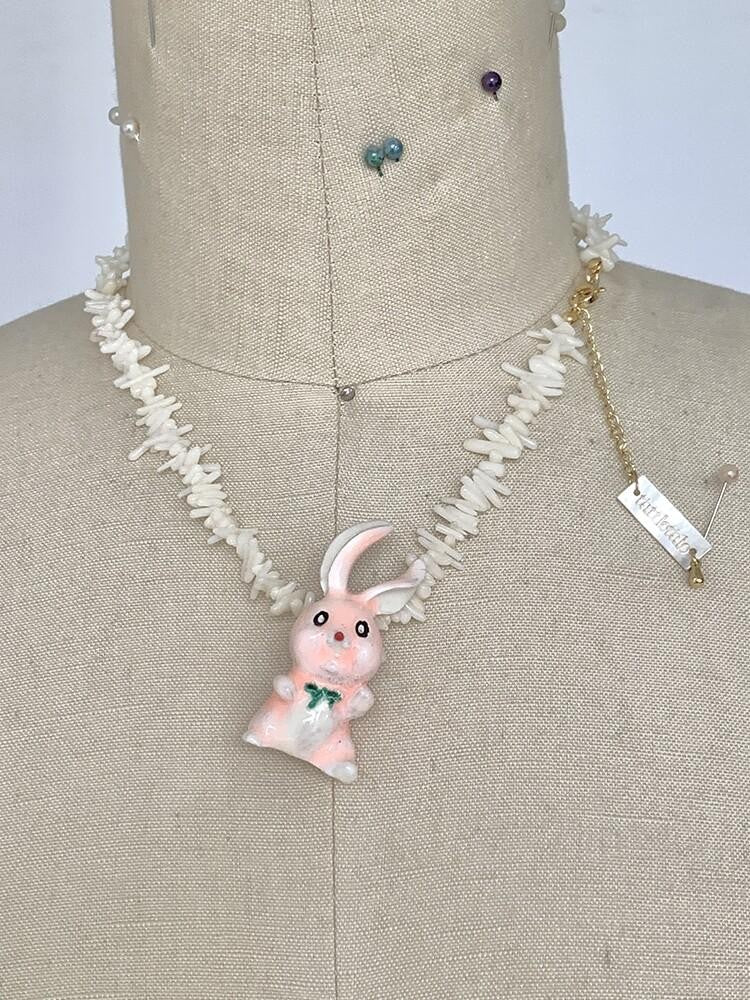 tattletale Enamel Rabbit Cartoon Choker Necklace Brooch Set Women's Lace Sequin Accessories