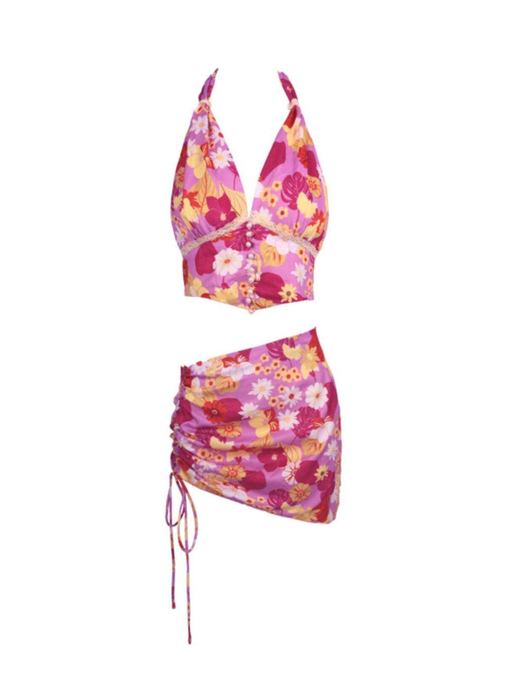 tattletale Hawaii Tropical Halter Floral Cropped Women's Matching Skirt Sets