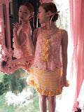 tattletale Pink Swirl Patchwork Pleated Polka Dot Ruffle Hem Women's Tank Tops
