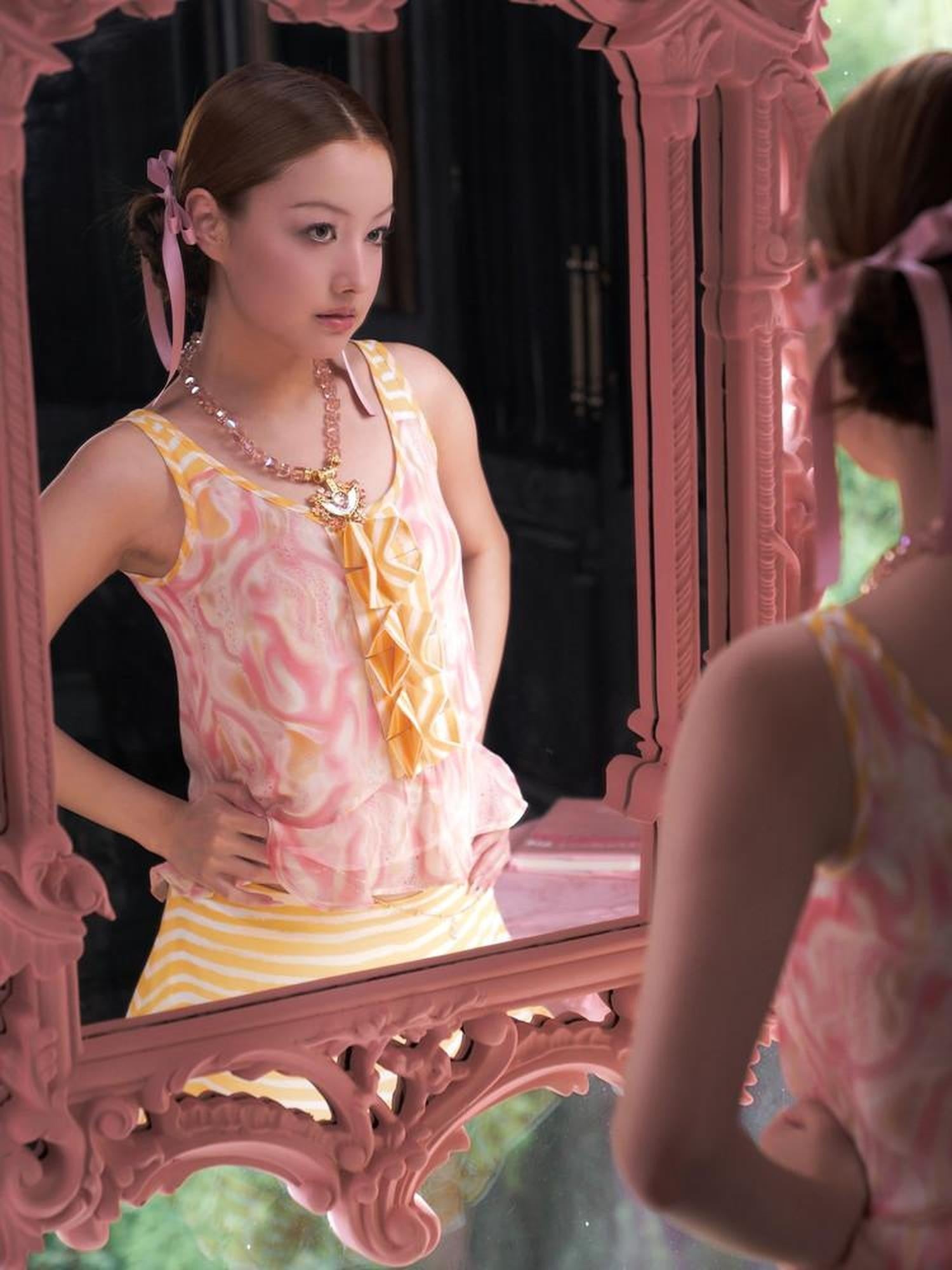 tattletale Pink Swirl Patchwork Pleated Polka Dot Ruffle Hem Women's Tank Tops