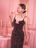 tattletale Polka Dot Pleated Side Slit Women's Polyester Slip Maxi Dresses