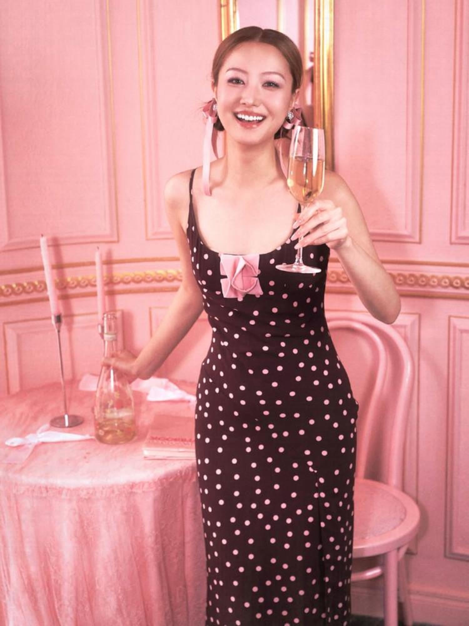 tattletale Polka Dot Pleated Side Slit Women's Polyester Slip Maxi Dresses