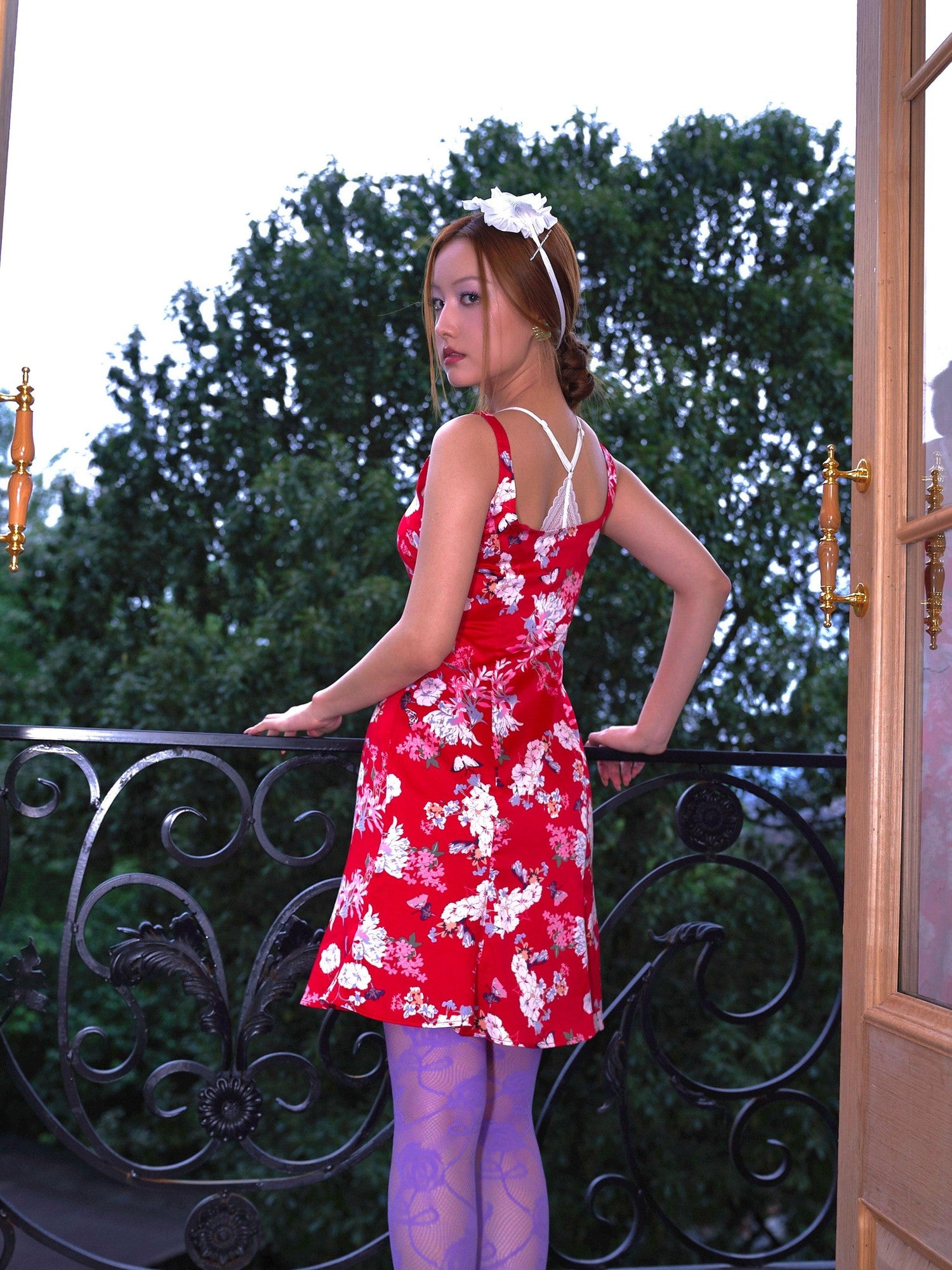 tattletale Red Butterfly Gardenia Square Neck Mermaid Women's Slip Midi Dresses