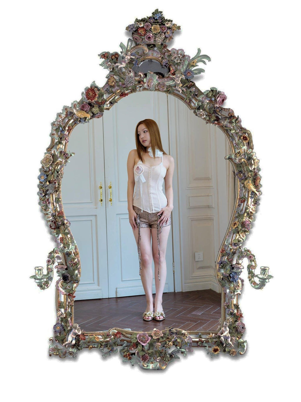 tattletale Rose Gold Distressed Low Waist Elastic Waistband Women's Hot Pants