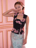 tattletale Scenic Embroidered Chinese Mid Waist Women's Satin Midi Skirts